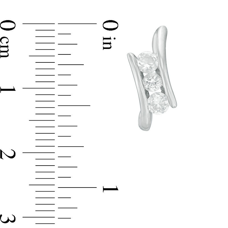 Main Image 3 of Lab-Created White Sapphire Three Stone Bypass Necklace, J-Hoop Earrings and Ring Set in Sterling Silver - Size 7