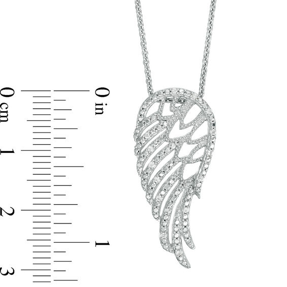 Lab-Created White Sapphire and Beaded Angel Wing Pendant in Sterling Silver