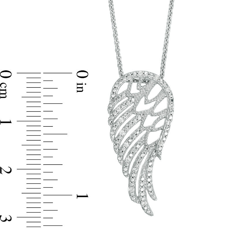 Main Image 2 of Lab-Created White Sapphire and Beaded Angel Wing Pendant in Sterling Silver
