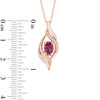 Thumbnail Image 1 of Oval Rhodolite Garnet and 1/20 CT. T.W. Diamond Open Flame Pendant in 10K Rose Gold
