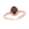 Thumbnail Image 1 of Oval Rhodolite Garnet and 1/10 CT. T.W. Diamond Frame Ring in 10K Rose Gold