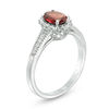 Thumbnail Image 2 of Oval Garnet and Lab-Created White Sapphire Starburst Frame Pendant and Ring Set in Sterling Silver - Size 7