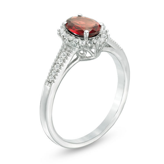 Oval Garnet and Lab-Created White Sapphire Starburst Frame Pendant and Ring Set in Sterling Silver - Size 7