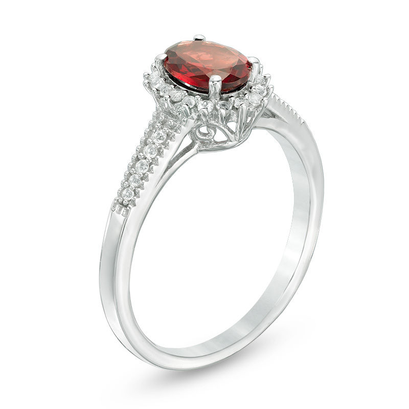 Main Image 2 of Oval Garnet and Lab-Created White Sapphire Starburst Frame Pendant and Ring Set in Sterling Silver - Size 7