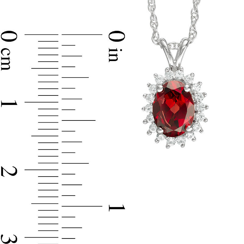 Main Image 3 of Oval Garnet and Lab-Created White Sapphire Starburst Frame Pendant and Ring Set in Sterling Silver - Size 7