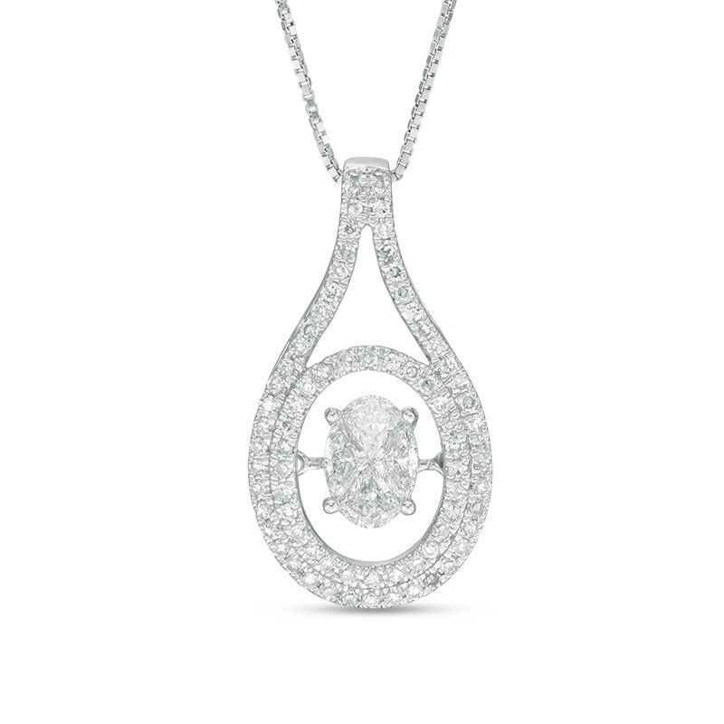 Main Image 1 of 1/2 CT. T.W. Composite Diamond Split Oval Frame Pendant in 14K White Gold