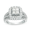 Thumbnail Image 1 of 1-1/2 CT. T.W. Quad Princess-Cut Diamond Frame Multi-Row Split Shank Vintage-Style Engagement Ring in 14K White Gold