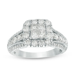 vintage style engagement ring in 14k white gold 1 13 ct tw quad princess cut diamond frame multi - Vintage Style Wedding Rings vintage style engagement ring in 14k white gold 1 13 ct tw quad princess cut diamond frame multi - Vintage Style Wedding Rings