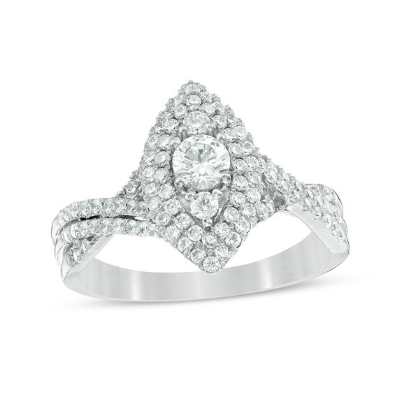 1 CT. T.w. Diamond Double Marquise Frame Twist Engagement Ring in 14K White Gold