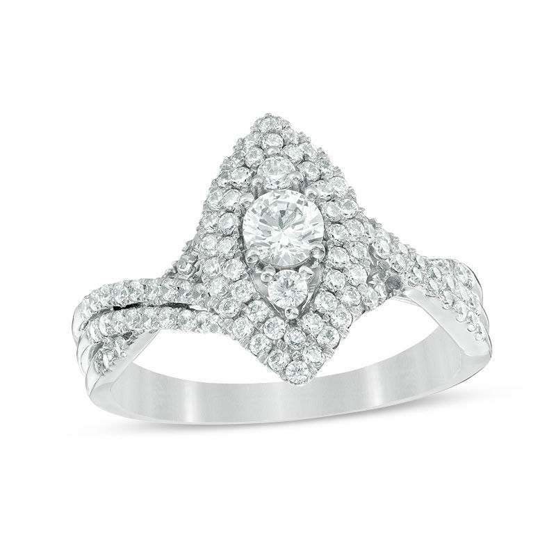 Main Image 1 of 1 CT. T.W. Diamond Double Marquise Frame Twist Engagement Ring in 14K White Gold