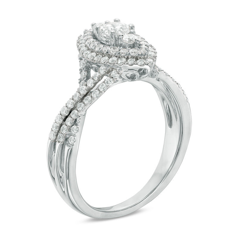 Main Image 2 of 1 CT. T.W. Diamond Double Marquise Frame Twist Engagement Ring in 14K White Gold
