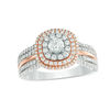 Thumbnail Image 1 of 1 CT. T.W. Diamond Triple Cushion Frame Multi-Row Engagement Ring in 14K Two-Tone Gold