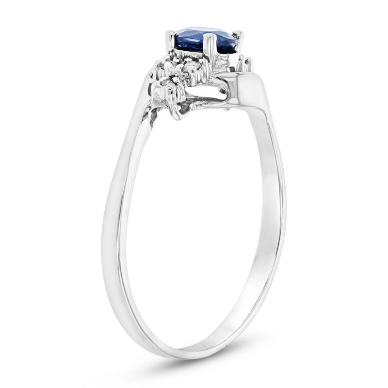 Main Image 2 of Oval Blue Sapphire and Diamond Accent Tri-Sides Bypass Ring in 14K White Gold