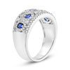 Thumbnail Image 1 of Blue Sapphire and 5/8 CT. T.W. Diamond Alternating Pear-Shaped Band in 14K White Gold