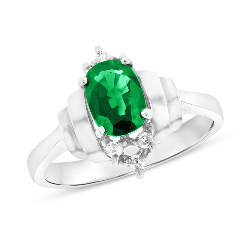 Oval Emerald and 1/10 CT. T.W. Diamond Double Collar Ring in 14K White Gold