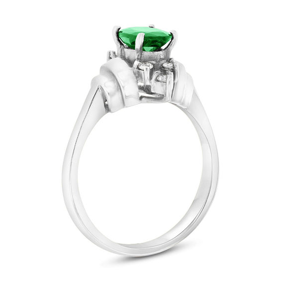 Oval Emerald and 1/10 CT. T.w. Diamond Double Collar Ring in 14K White Gold
