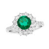 Thumbnail Image 0 of 6.0mm Emerald and 7/8 CT. T.W. Diamond Sunburst Frame Ring in 18K White Gold