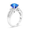 Thumbnail Image 1 of Oval Blue Sapphire and 3/4 CT. T.W. Diamond Triple Row Ring in 18K White Gold