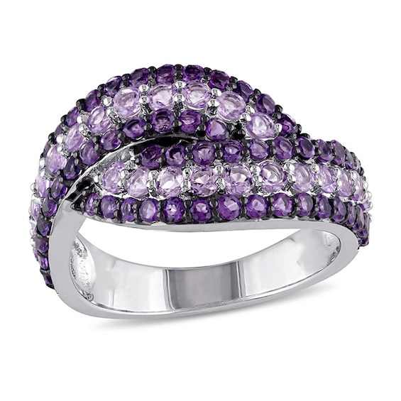 Amethyst Swirl Bypass Ring In Sterling Silver