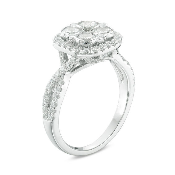 1-1/2 CT. T.w. Composite Diamond Cushion Frame Twist Engagement Ring in 14K White Gold