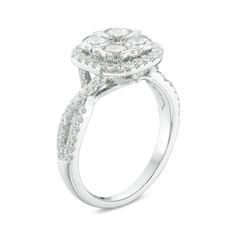 Main Image 2 of 1-1/2 CT. T.W. Composite Diamond Cushion Frame Twist Engagement Ring in 14K White Gold