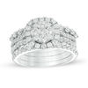 2 CT. T.w. Composite Diamond Cushion Frame Three Piece Bridal Set In 14K White Gold