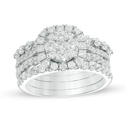 tw composite diamond cushion frame three piece bridal set in 14k white gold - Three Piece Wedding Ring Sets tw composite diamond cushion frame three piece bridal set in 14k white gold - Three Piece Wedding Ring Sets