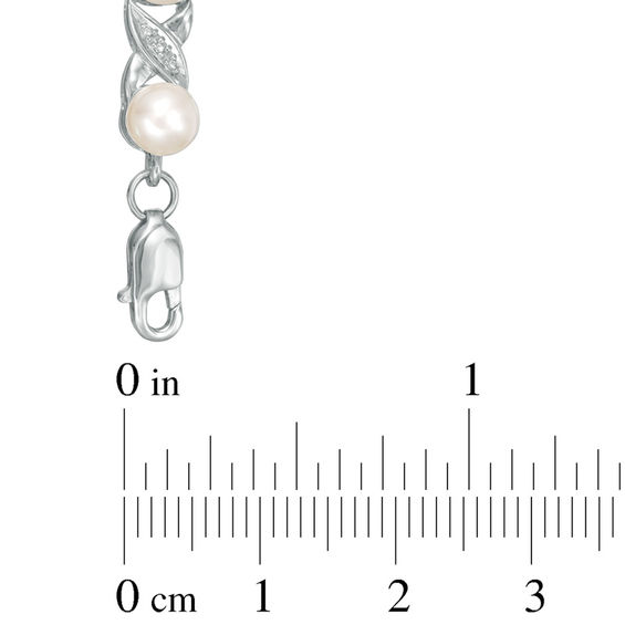 5.0mm Baroque Freshwater Cultured Pearl and Diamond Accent "Xo" Bracelet in Sterling Silver-7.5"