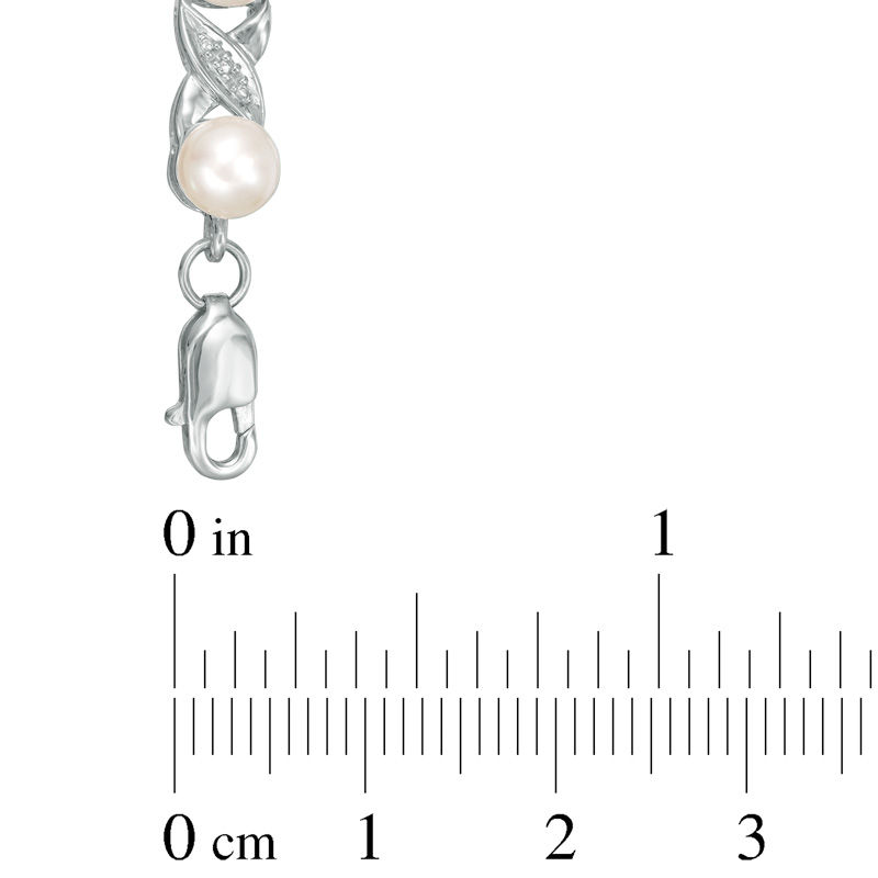 Main Image 2 of 5.0mm Baroque Freshwater Cultured Pearl and Diamond Accent "XO" Bracelet in Sterling Silver-7.5"