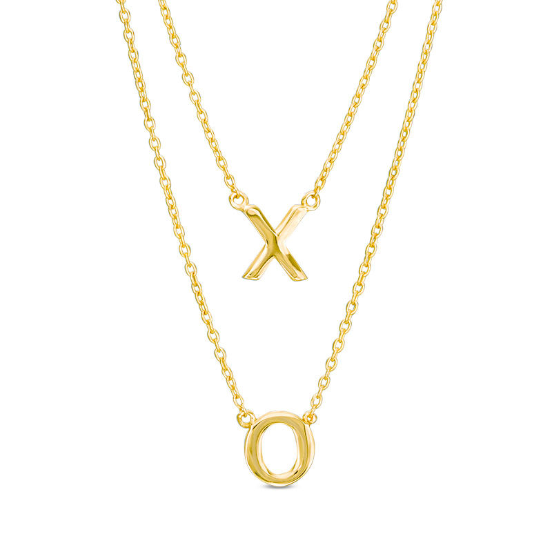 Main Image 1 of "X" and "O" Double Strand Necklace in 10K Gold - 17"