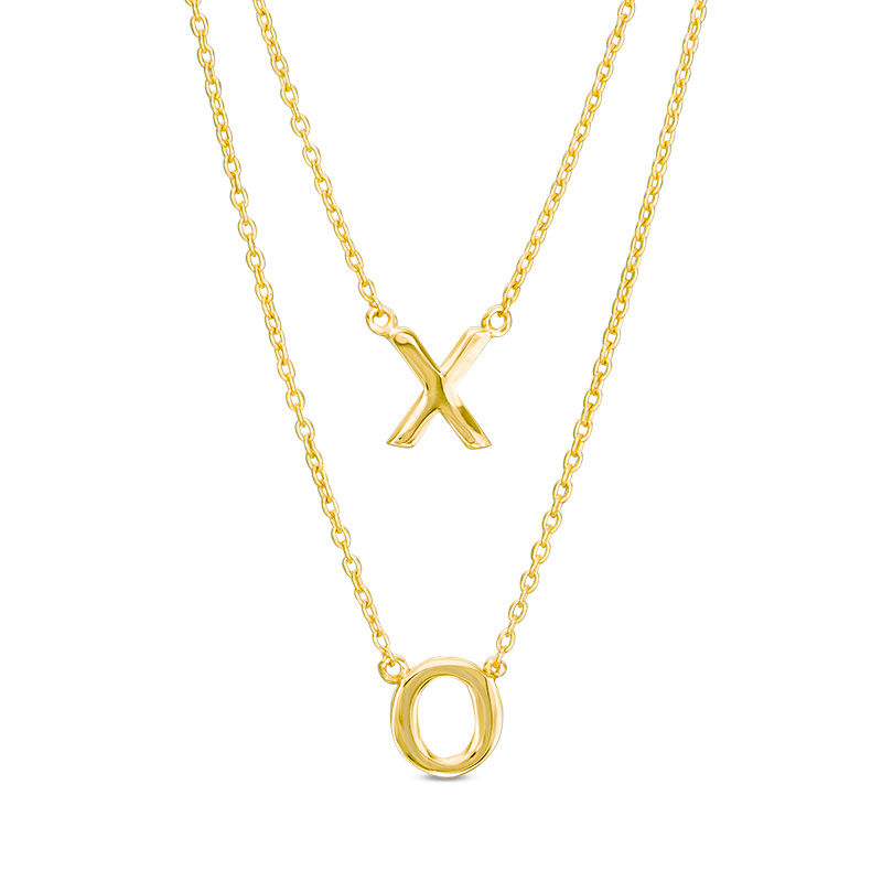 "X" and "O" Double Strand Necklace in 10K Gold - 17"