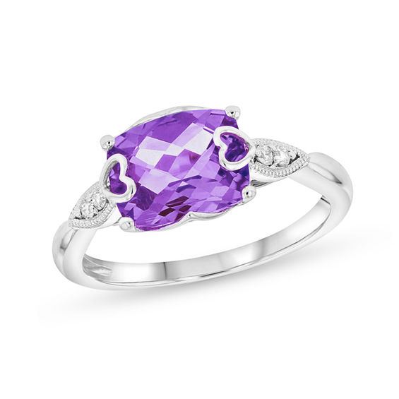 Amethyst Heart Ring Diamond Accent K White Gold Amethyst Heart Ring Diamond Accent K White Gold