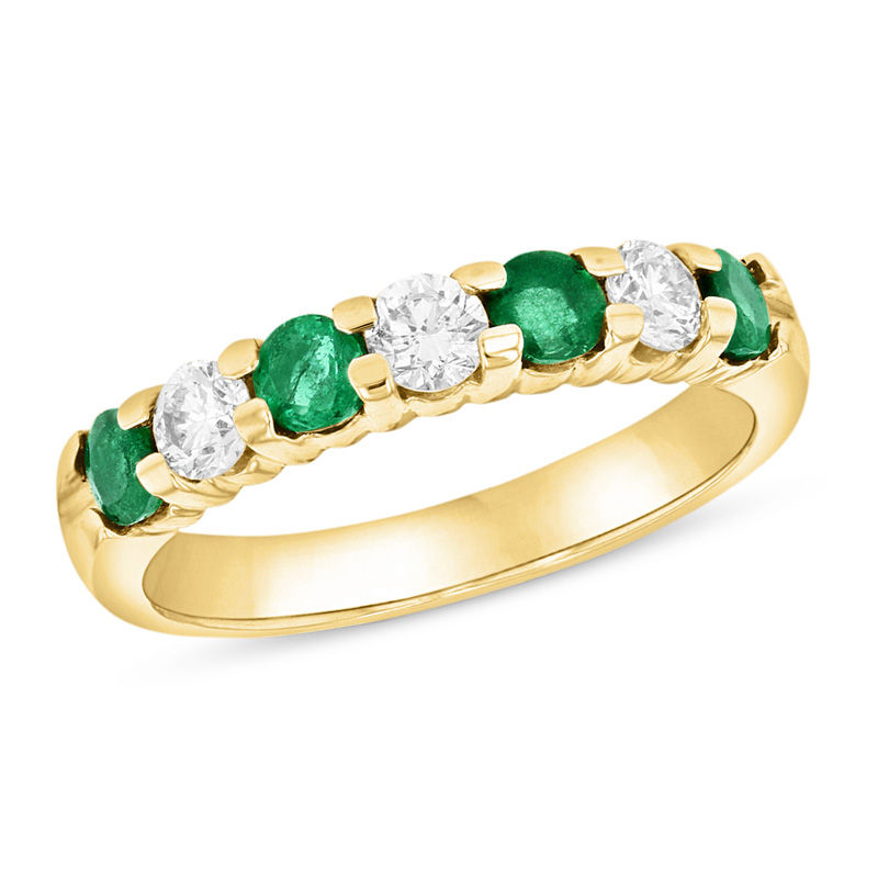 Main Image 1 of Emerald and 3/8 CT. T.W. Diamond Seven Stone Band in 14K Gold