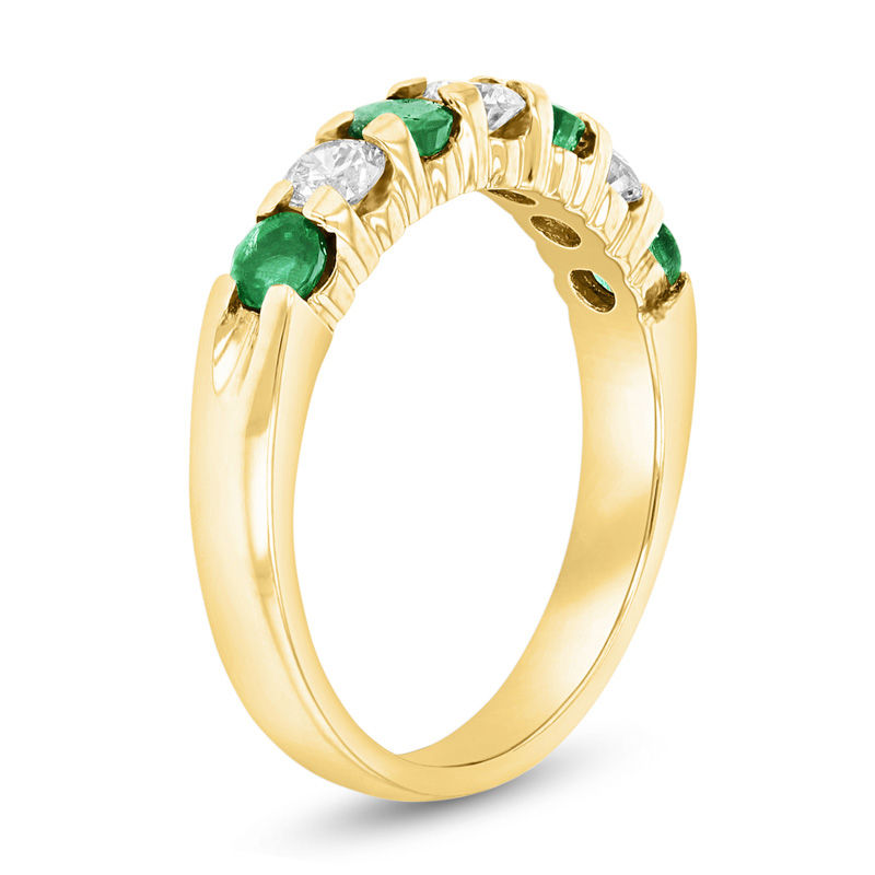 Main Image 2 of Emerald and 3/8 CT. T.W. Diamond Seven Stone Band in 14K Gold