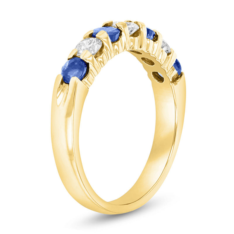 Blue Sapphire and 3/8 CT. T.W. Diamond Seven Stone Band in 14K Gold