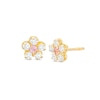 Child's Pink and White Cubic Zirconia Flower Stud Earrings in 14K Gold
