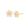 Child's Pink And White Cubic Zirconia Flower Stud Earrings In 14K Gold