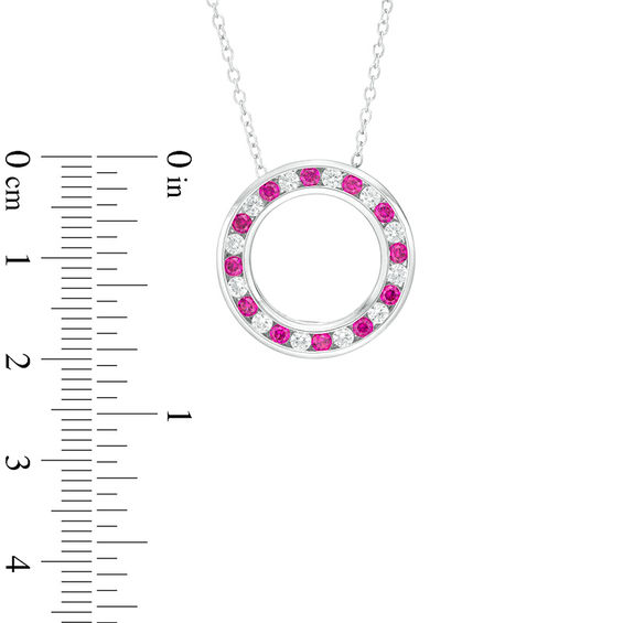 Alternating Lab-Created Ruby and White Sapphire Open Circle Pendant in Sterling Silver