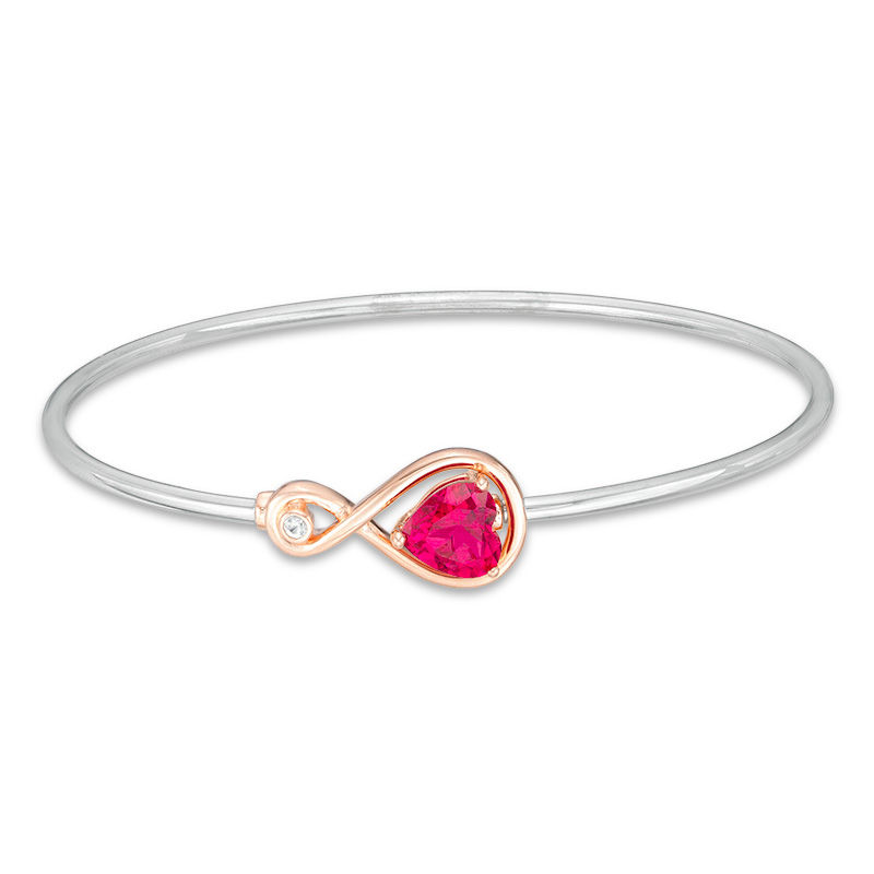 Main Image 1 of 7.0mm Heart-Shaped Lab-Created Ruby and White Sapphire Infinity Bangle in Sterling Silver with 14K Rose Gold Plate
