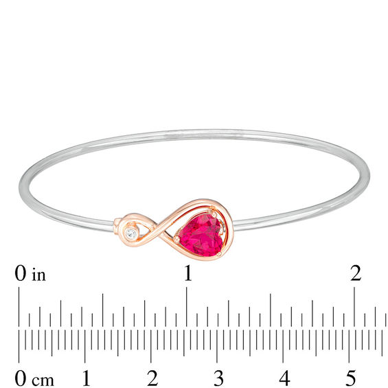 7.0mm Heart-Shaped Lab-Created Ruby and White Sapphire Infinity Bangle in Sterling Silver with 14K Rose Gold Plate
