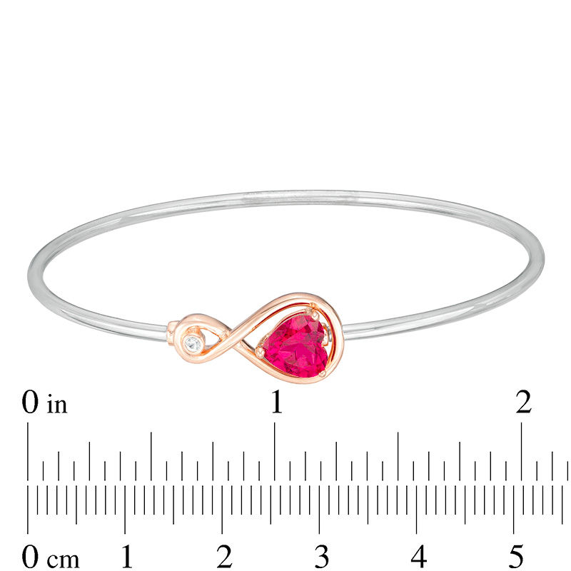 Main Image 2 of 7.0mm Heart-Shaped Lab-Created Ruby and White Sapphire Infinity Bangle in Sterling Silver with 14K Rose Gold Plate