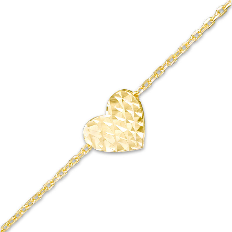Main Image 1 of Diamond-Cut Heart Bracelet in 14K Gold - 7.5"