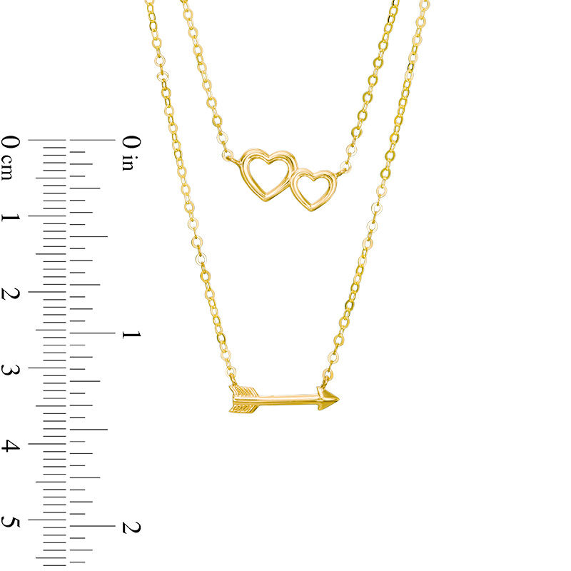 Main Image 2 of Heart and Sideways Arrow Double Strand Necklace in 10K Gold - 17"