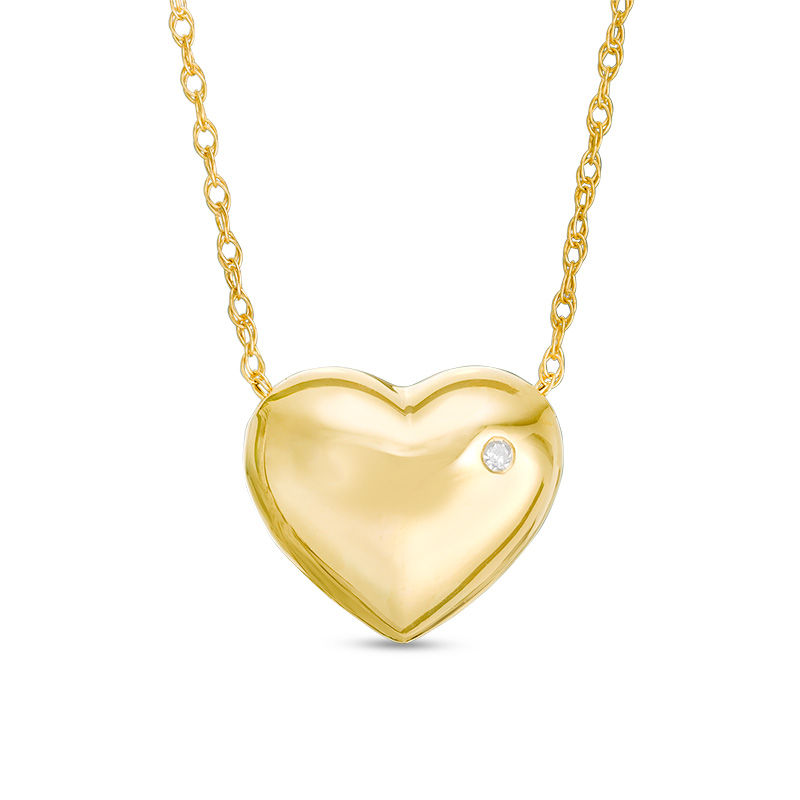 Diamond Accent Mini Puffed Heart Necklace in 10K Gold