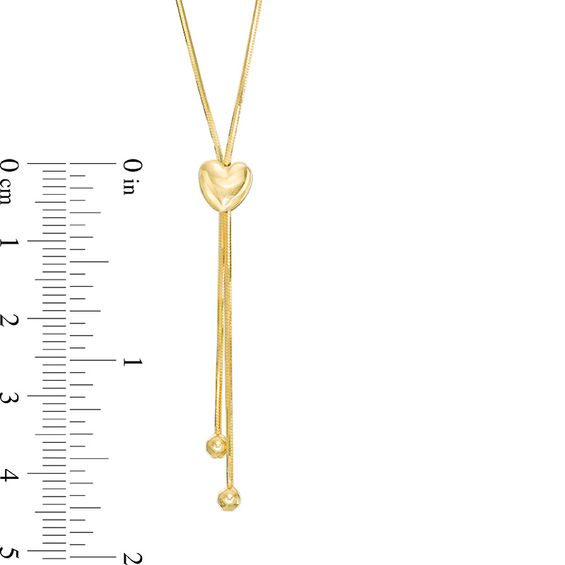 Adjustable Mini Puffed Heart Lariat Necklace in 10K Gold - 28"