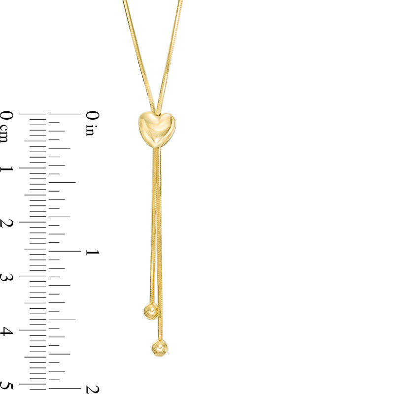 Adjustable Mini Puffed Heart Lariat Necklace in 10K Gold - 28"