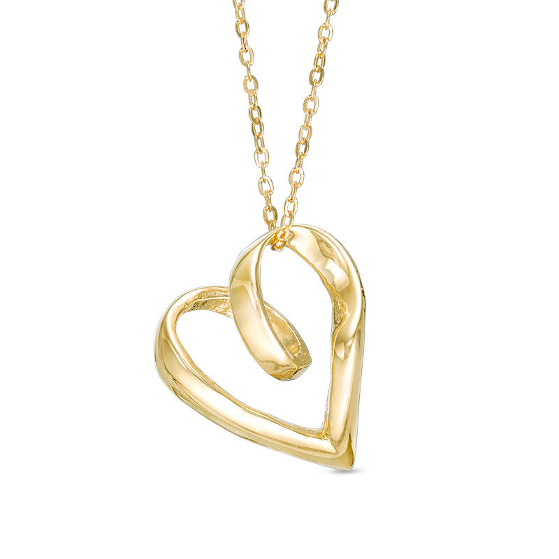 Main Image 1 of Tilted Ribbon Heart Pendant in 10K Gold
