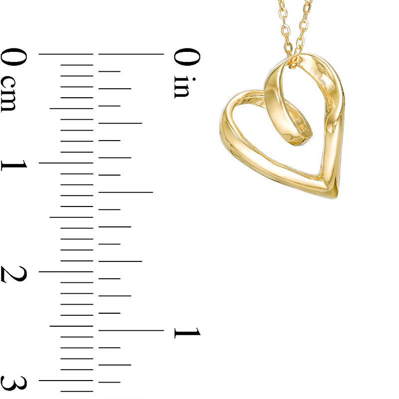 Main Image 2 of Tilted Ribbon Heart Pendant in 10K Gold