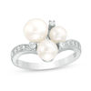 Thumbnail Image 0 of 4.5-7.0mm Cultured Freshwater Pearl and Lab-Created White Sapphire Cluster Ring in Sterling Silver