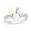 Thumbnail Image 1 of 4.5-7.0mm Freshwater Cultured Pearl and Lab-Created White Sapphire Cluster Ring in Sterling Silver